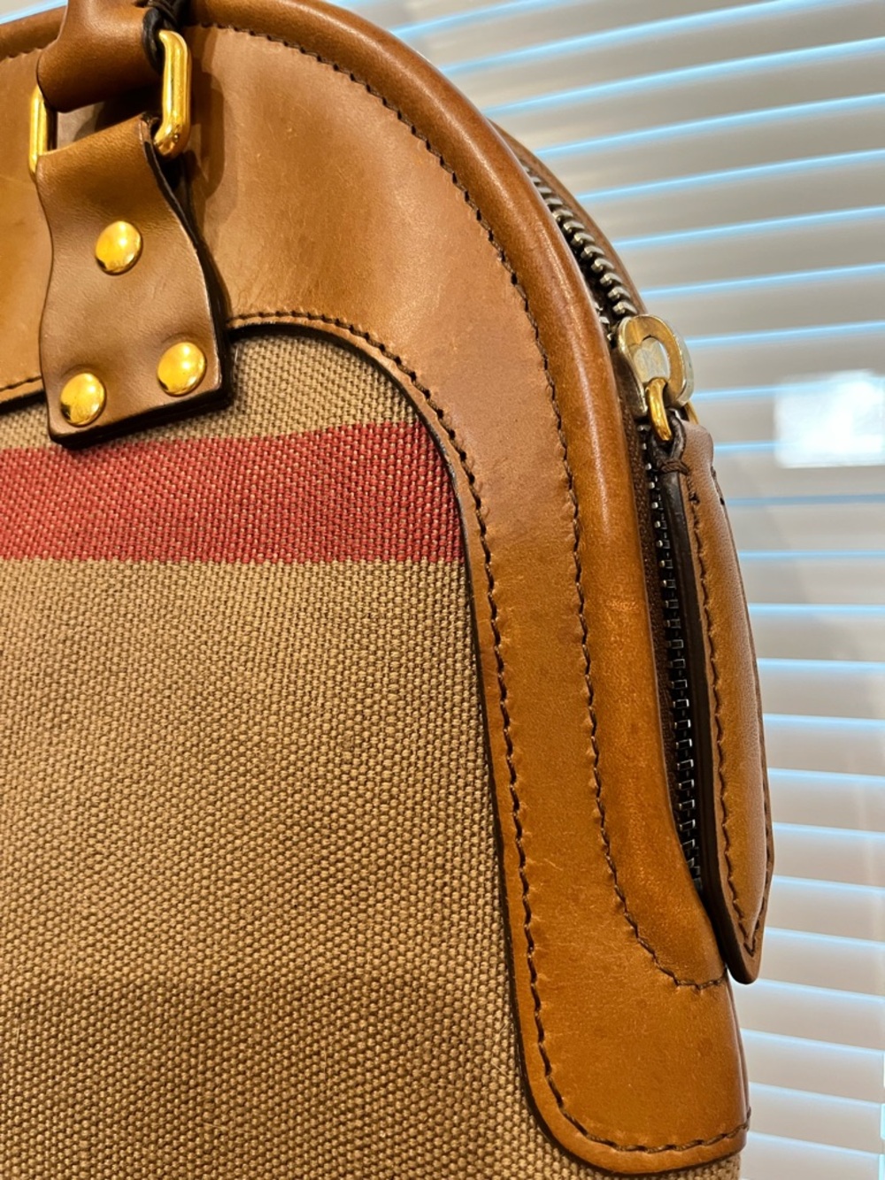 Burberry Brown and Tan Canvas & Leather Bowling Satchel- Oversized - Picture 5 of 15